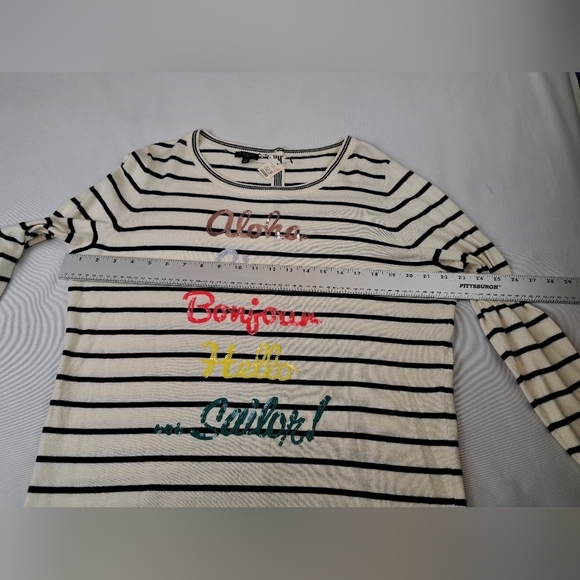Talbots Sequins “Hello” in Different Languages Stripe Sweater Size X(2X) - Picture 9 of 11